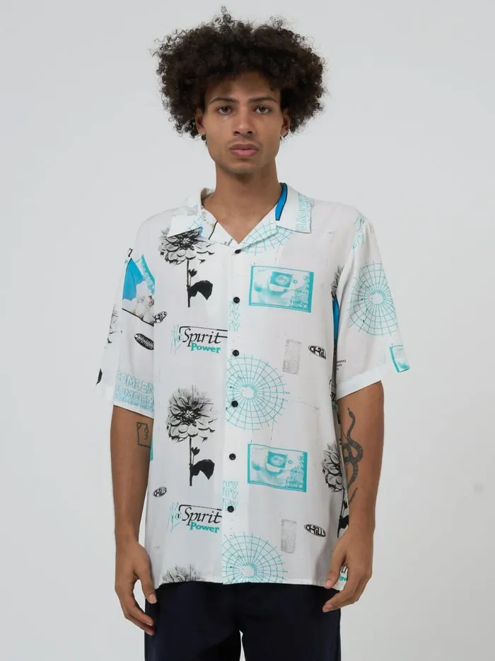 Mens Cultivate Gravitate Bowling Shirt Dirty White Thrills Shirts