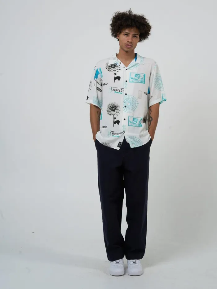 Mens Cultivate Gravitate Bowling Shirt Dirty White Thrills Shirts