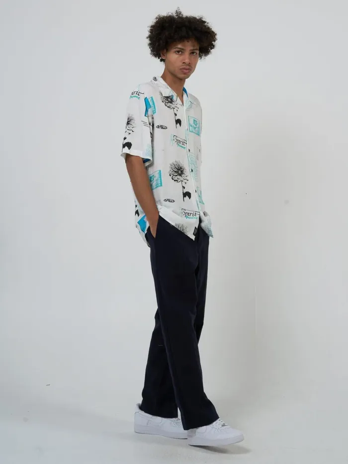 Mens Cultivate Gravitate Bowling Shirt Dirty White Thrills Shirts