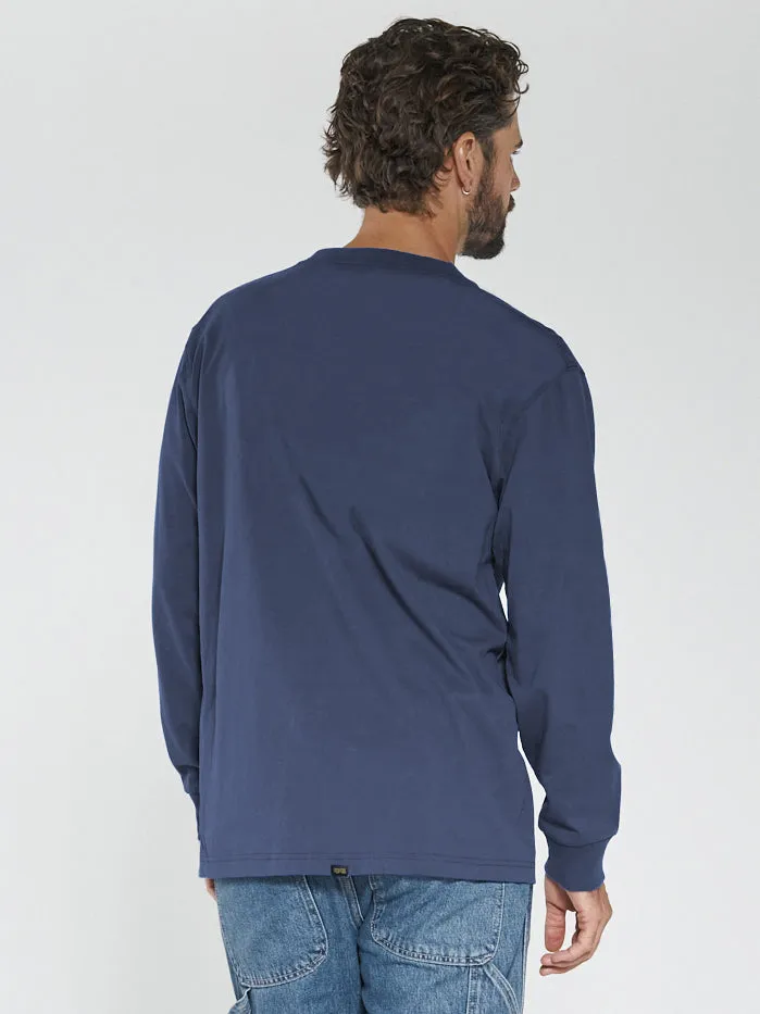 Mens Hard Yakka X Beginning To Present Oversize Fit Long Sleeve Pocket Tee Yakka Blue Thrills Tees and Tank Tops