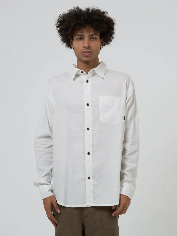 Mens Hemp Minimal Oversize Long Sleeve Shirt Dirty White Thrills Shirts