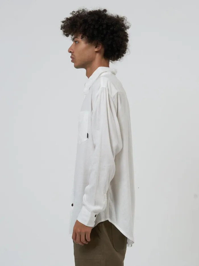 Mens Hemp Minimal Oversize Long Sleeve Shirt Dirty White Thrills Shirts