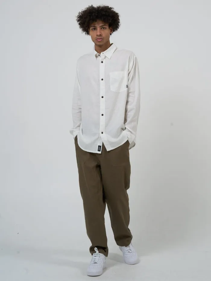 Mens Hemp Minimal Oversize Long Sleeve Shirt Dirty White Thrills Shirts