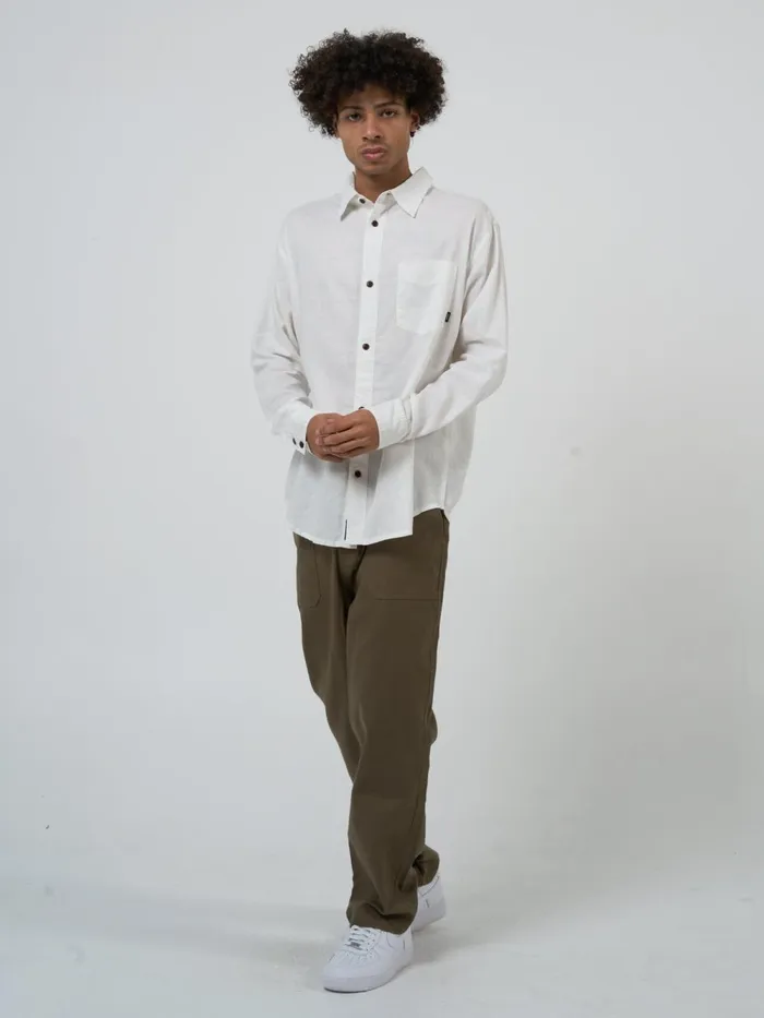 Mens Hemp Minimal Oversize Long Sleeve Shirt Dirty White Thrills Shirts