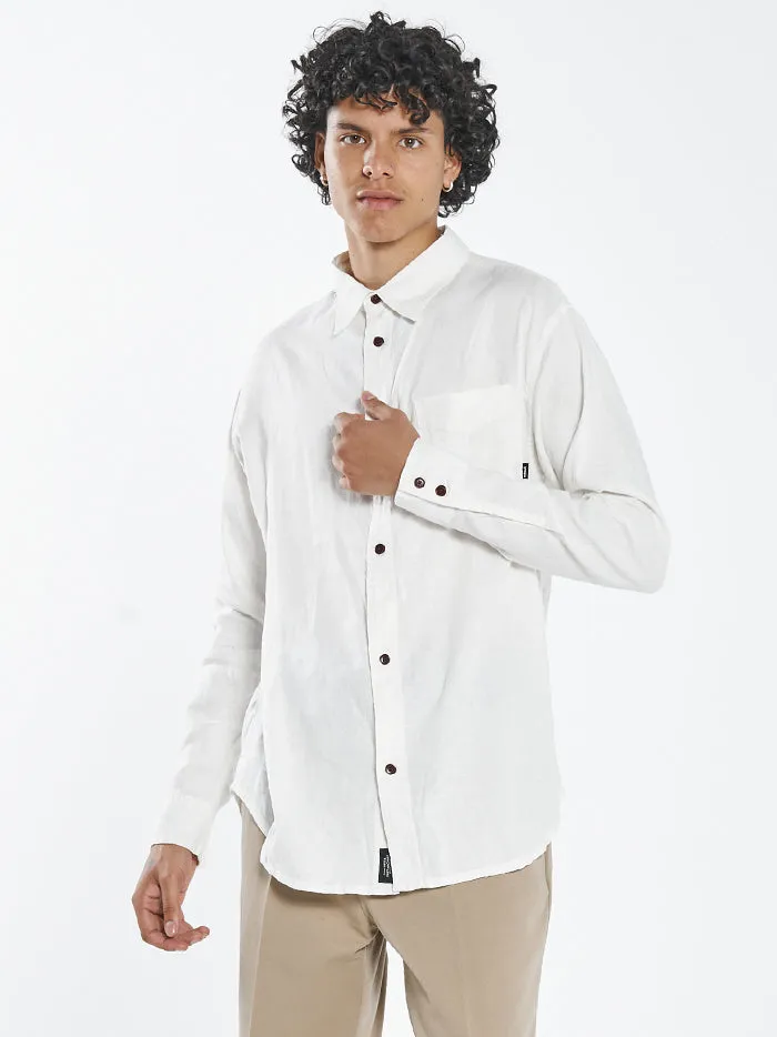 Mens Hemp Minimal Oversized Long Sleeve Shirt Dirty White Thrills Shirts