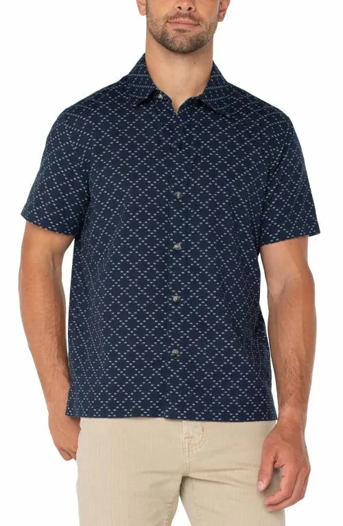 Mens Shirts Liverpool Los Angeles Short Sleeve Button Up Shirt Navy Ivory
