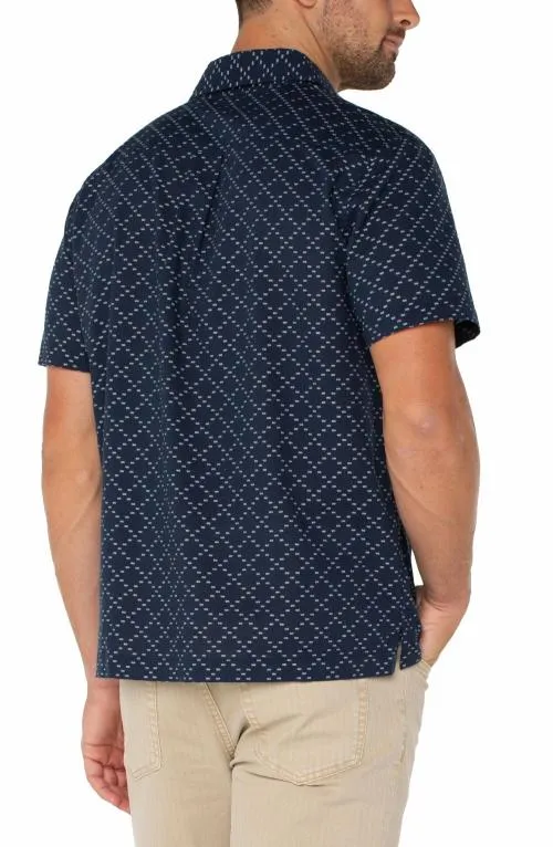 Mens Shirts Liverpool Los Angeles Short Sleeve Button Up Shirt Navy Ivory