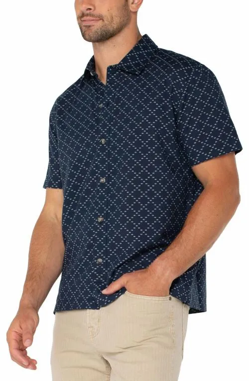 Mens Shirts Liverpool Los Angeles Short Sleeve Button Up Shirt Navy Ivory