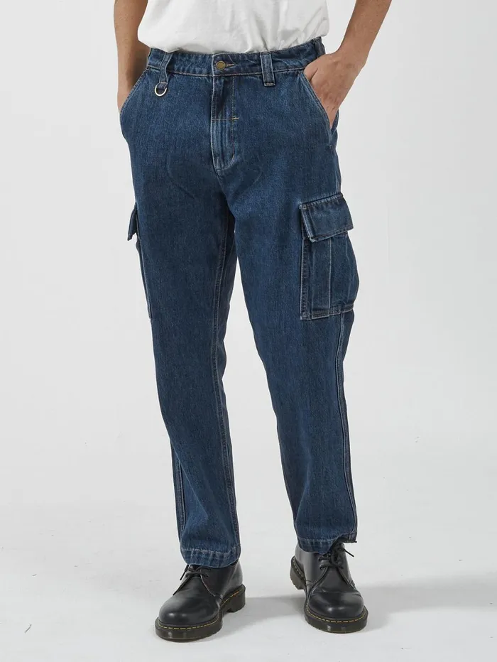 Mens Slacker Denim Cargo Jean Dark Rinse Blue Thrills Denim