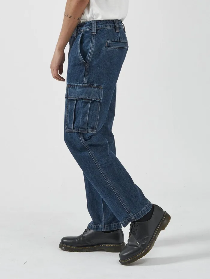 Mens Slacker Denim Cargo Jean Dark Rinse Blue Thrills Denim