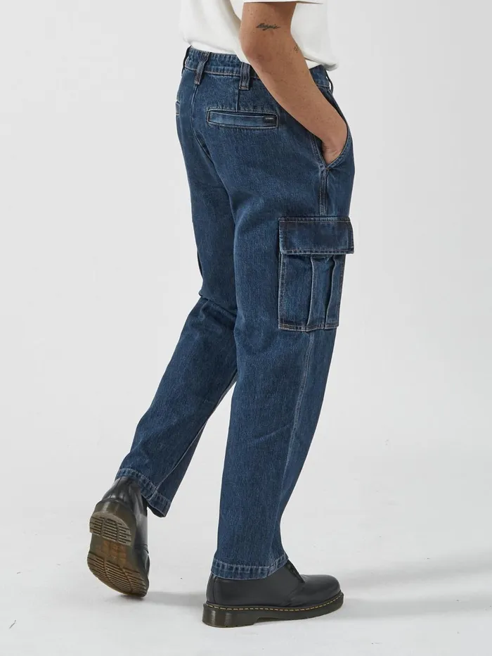 Mens Slacker Denim Cargo Jean Dark Rinse Blue Thrills Denim