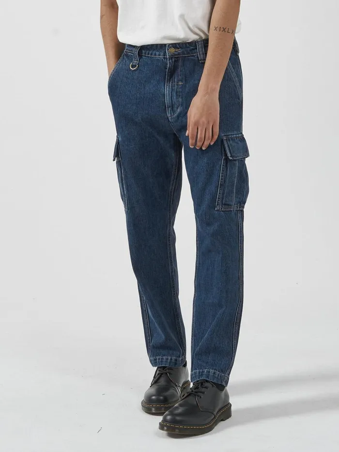 Mens Slacker Denim Cargo Jean Dark Rinse Blue Thrills Denim