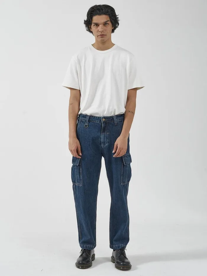 Mens Slacker Denim Cargo Jean Dark Rinse Blue Thrills Denim