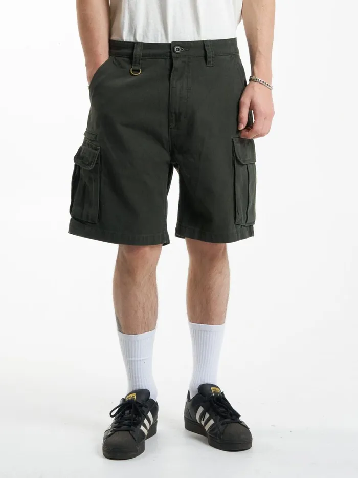 Mens Slacker Union Cargo Short Oil Green Thrills Shorts