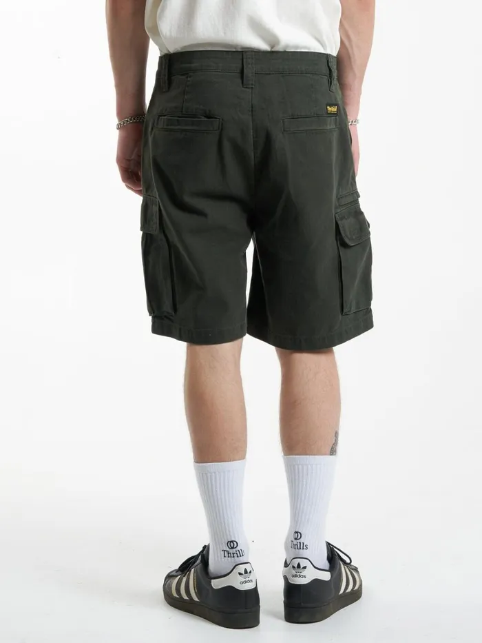 Mens Slacker Union Cargo Short Oil Green Thrills Shorts