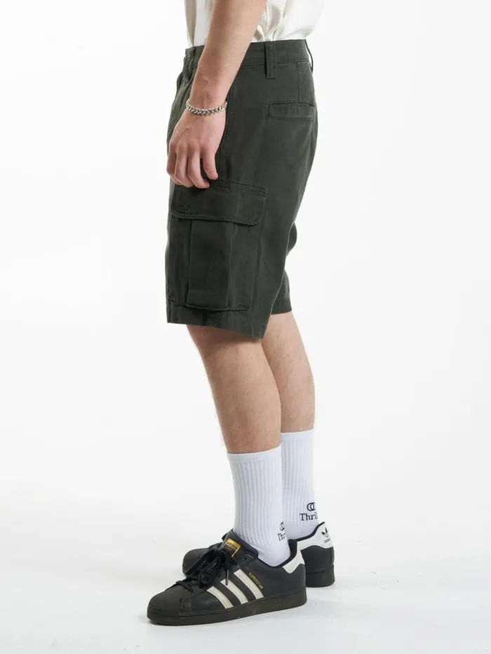 Mens Slacker Union Cargo Short Oil Green Thrills Shorts