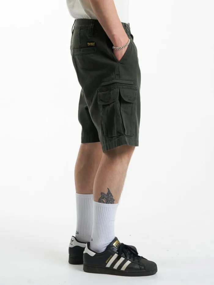 Mens Slacker Union Cargo Short Oil Green Thrills Shorts