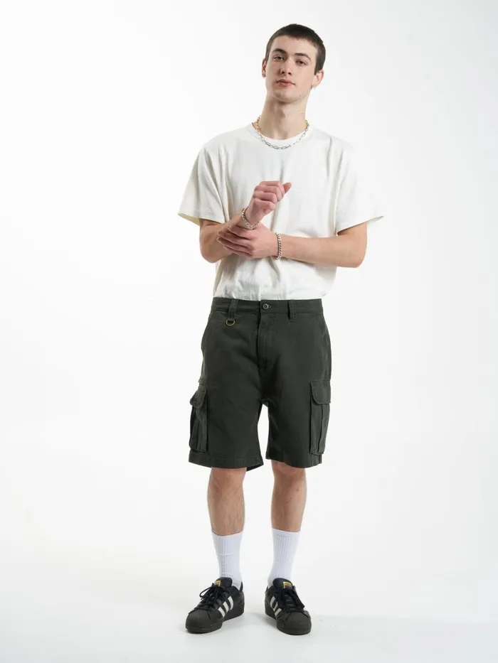 Mens Slacker Union Cargo Short Oil Green Thrills Shorts