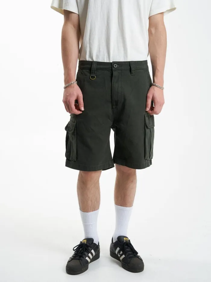 Mens Slacker Union Cargo Short Oil Green Thrills Shorts