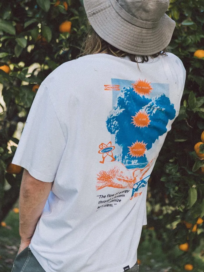 Mens Spirit World Box Fit Oversize Tee White Thrills Tees and Tank Tops