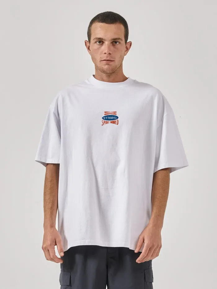 Mens Spirit World Box Fit Oversize Tee White Thrills Tees and Tank Tops