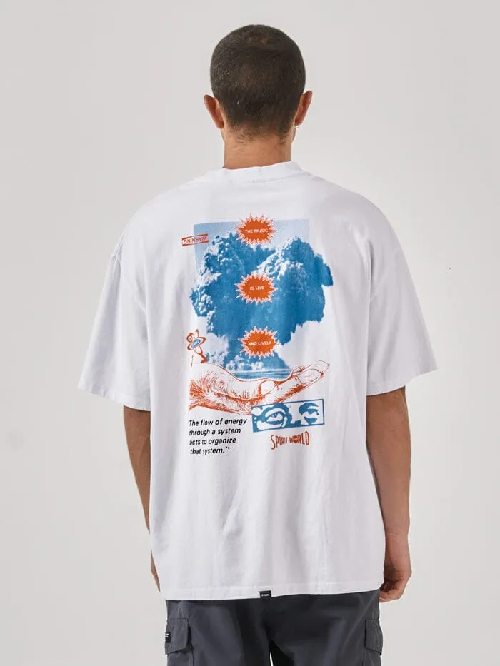 Mens Spirit World Box Fit Oversize Tee White Thrills Tees and Tank Tops