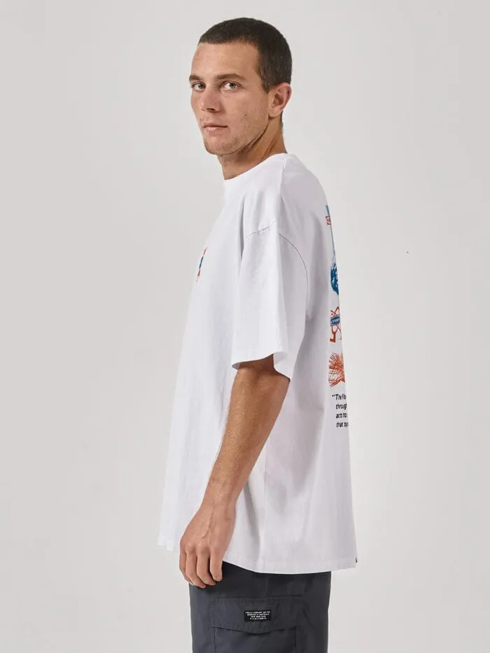 Mens Spirit World Box Fit Oversize Tee White Thrills Tees and Tank Tops