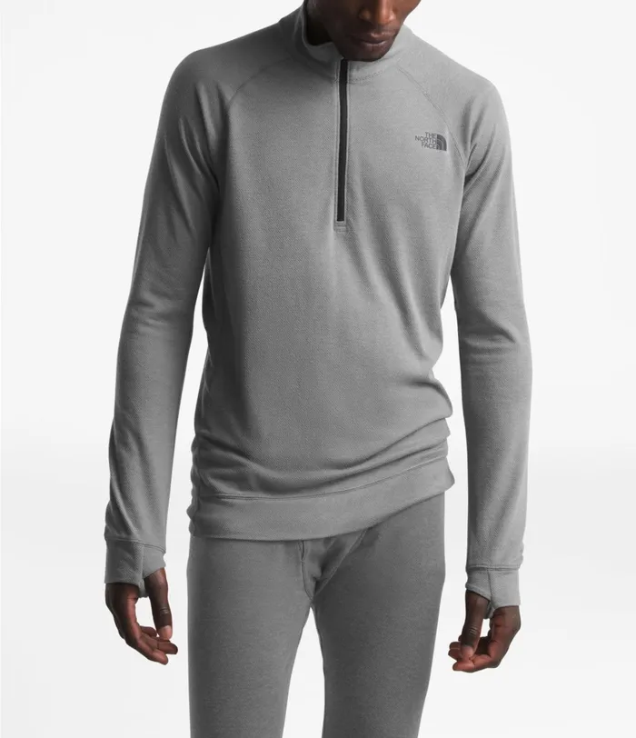 Mens Warm Wool Blend LongSleeve Zip Neck Tnf Medium Grey Heather The North Face Baselayers
