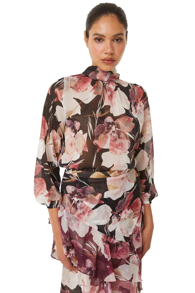 MISA Los Angeles LULU TOP Flora Tropical Black Women Tops