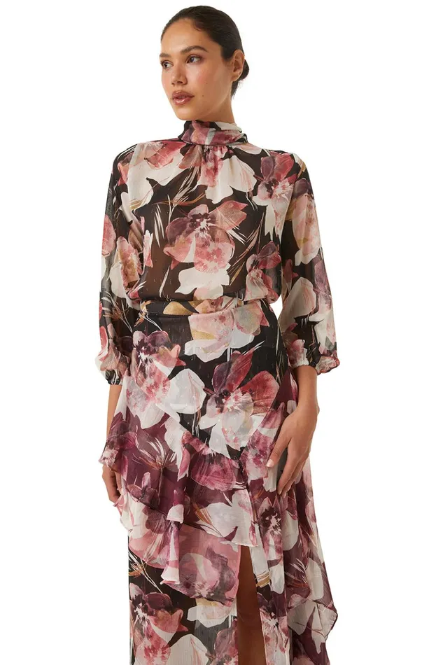 MISA Los Angeles LULU TOP Flora Tropical Black Women Tops