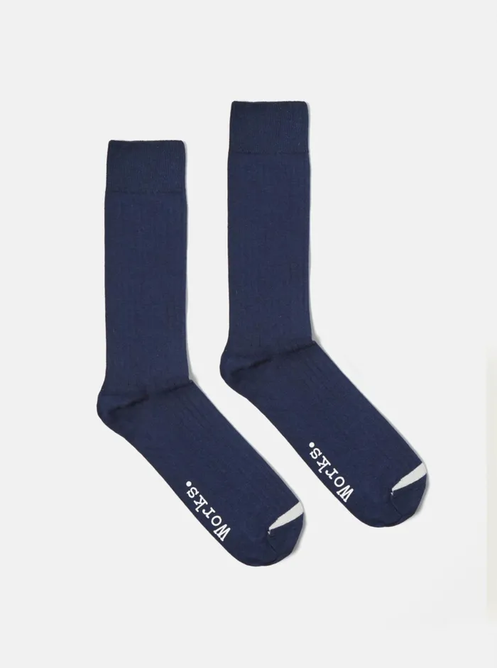 Modal Sock In Navy Rib Knit Men Universal Works Socks