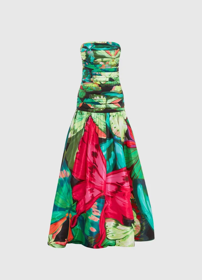 Natalia Ruched Maxi Dress 8211 Papillon Print in Green Dresses and Jumpsuits LEO LIN Women