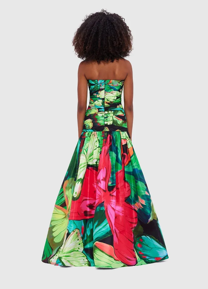 Natalia Ruched Maxi Dress 8211 Papillon Print in Green Dresses and Jumpsuits LEO LIN Women