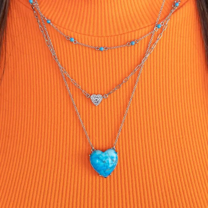 Necklaces Women Alex And Ani Gemstone Heart Necklace Reconstituted Turquoise Silver