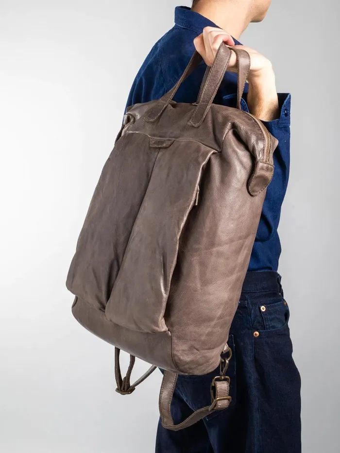 Officine Creative Backpacks HELMET 28 Walnut Taupe Leather Backpack 8211 Men