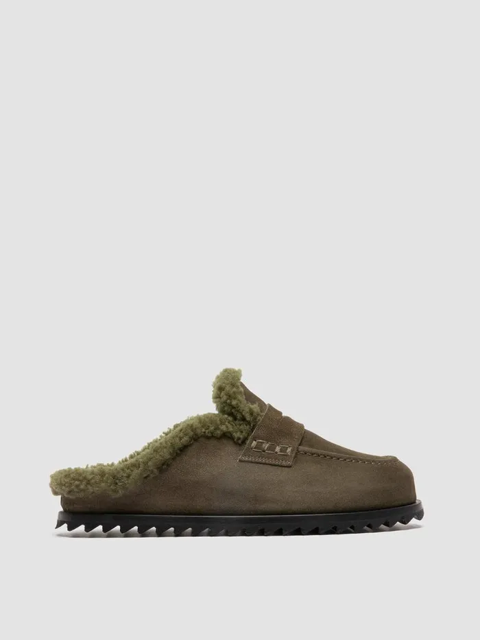 Officine Creative Mules PELAGIE D039HIVER 007 Khaki Green Suede Mule Sandals 8211 Women