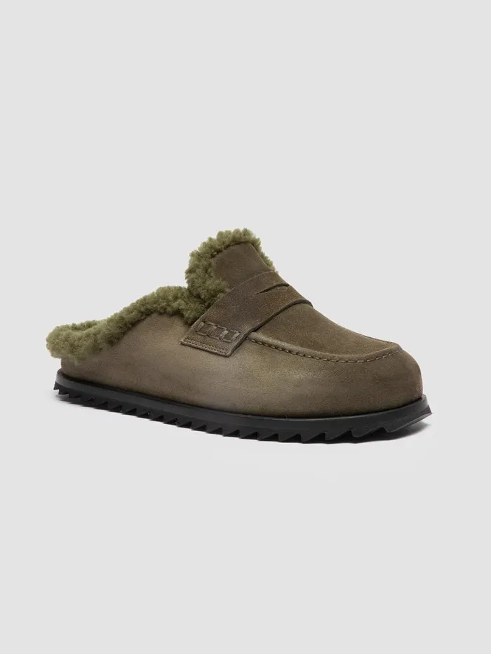 Officine Creative Mules PELAGIE D039HIVER 007 Khaki Green Suede Mule Sandals 8211 Women Officine Creative Mules PELAGIE D039HIVER 007 Khaki Green Suede Mule Sandals 8211 Women