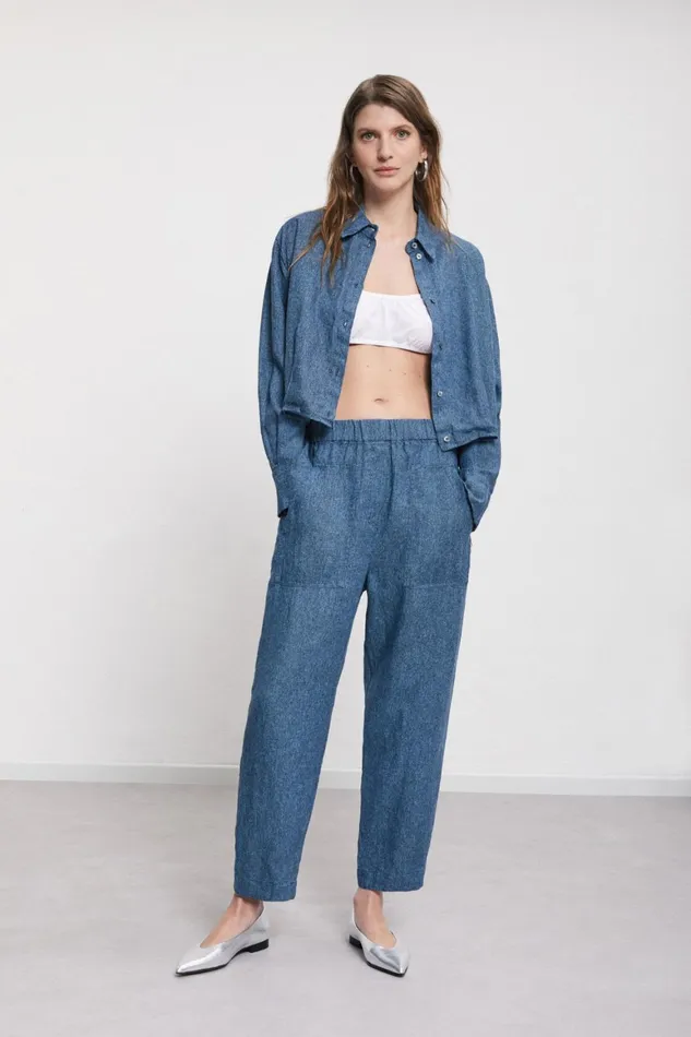 Ottod039Ame Printed Linen Carrotfit Trousers Women Denim