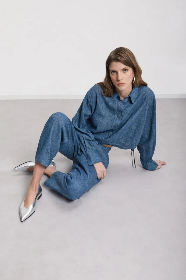 Ottod039Ame Printed Linen Carrotfit Trousers Women Denim