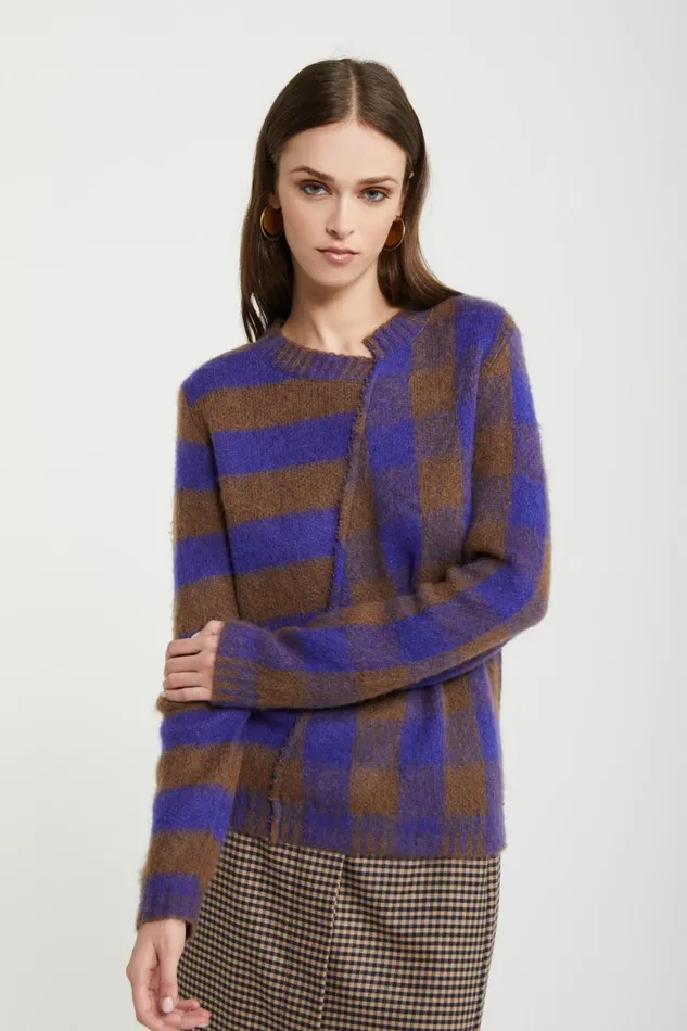 Ottod039Ame Sweater With Check And Stripes Women Knitwear and TShirts