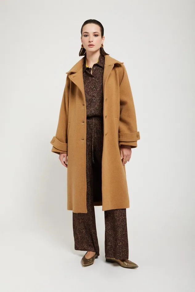 Ottod039Ame Woolblend Midi Coat With Belt Women Coats