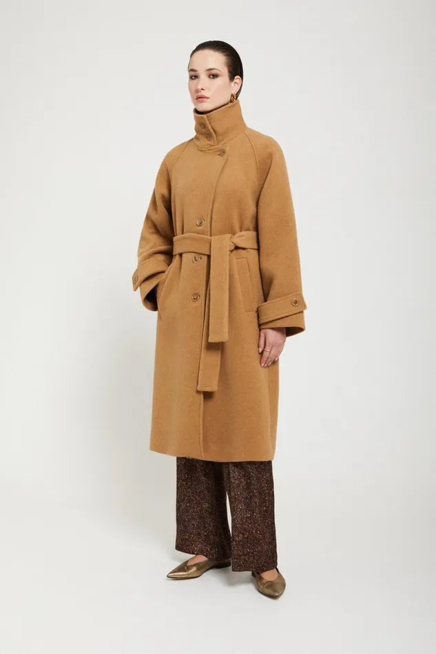Ottod039Ame Woolblend Midi Coat With Belt Women Coats