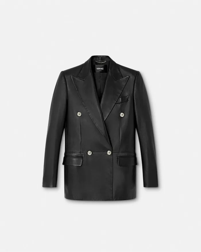 Outerwear and Coats Women Versace Leather StraightFit Masculine Blazer Black