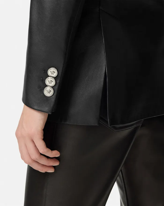 Outerwear and Coats Women Versace Leather StraightFit Masculine Blazer Black