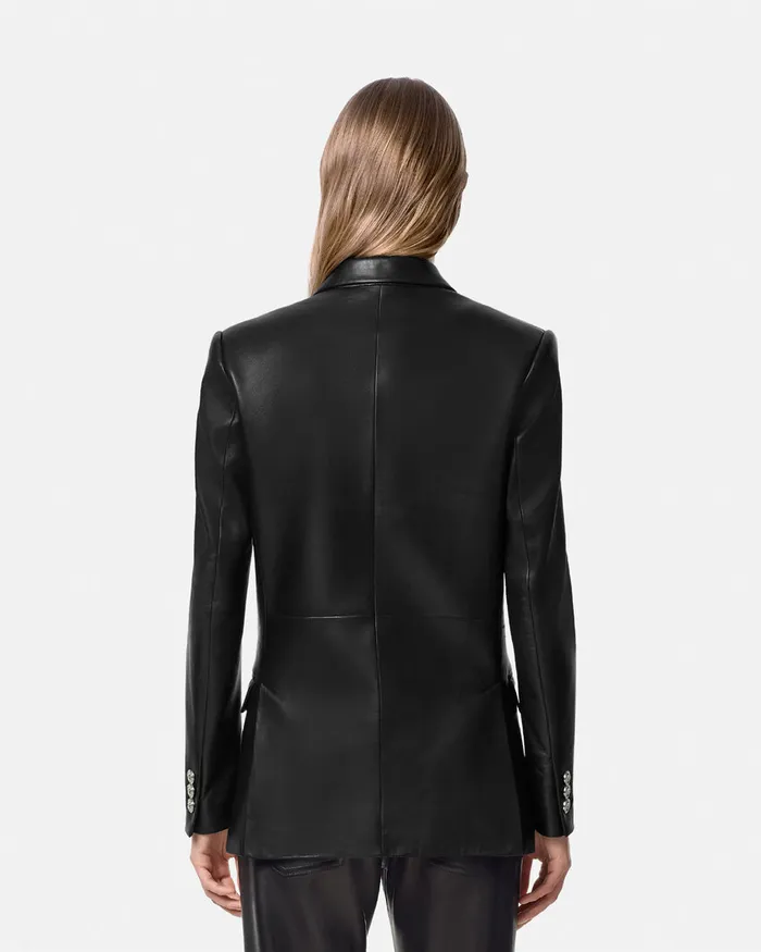 Outerwear and Coats Women Versace Leather StraightFit Masculine Blazer Black
