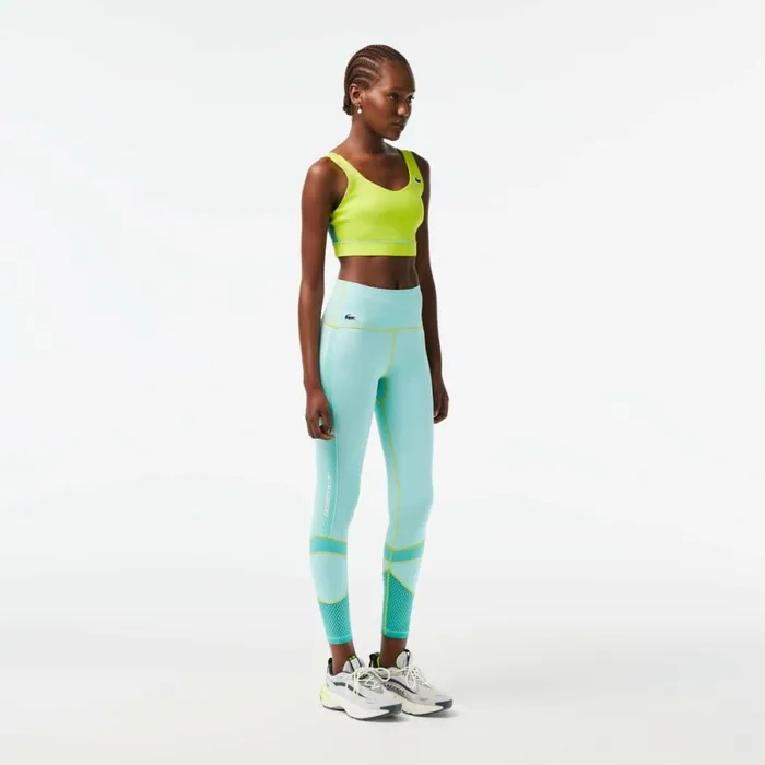 Pants and Leggings Women Lacoste Womens SPORT Logo Stripe UltraDry Leggings Light Green Green Light Green J6d