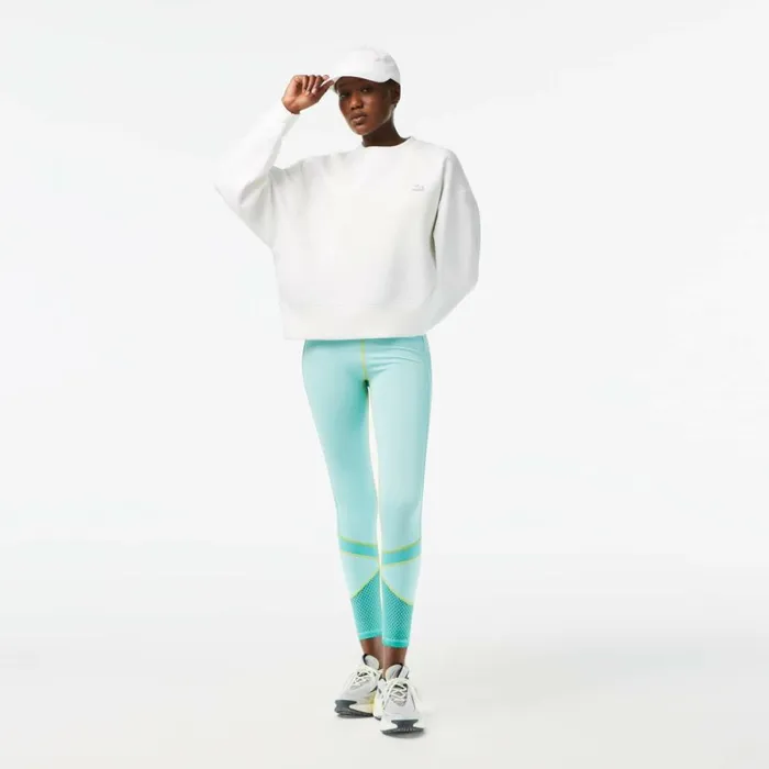Pants and Leggings Women Lacoste Womens SPORT Logo Stripe UltraDry Leggings Light Green Green Light Green J6d
