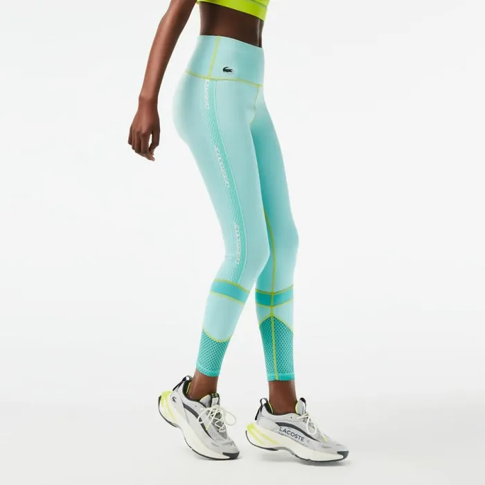 Pants and Leggings Women Lacoste Womens SPORT Logo Stripe UltraDry Leggings Light Green Green Light Green J6d