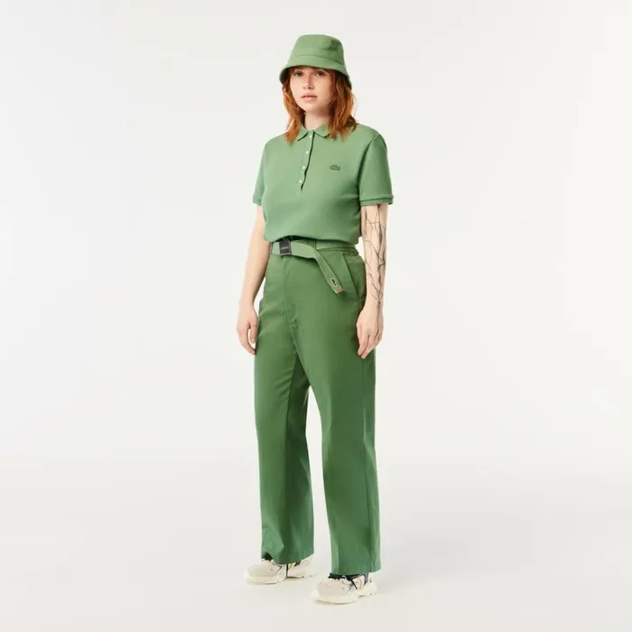 Pants and Leggings Women Lacoste Womens Stretch Gabardine Pants Khaki Green Kx5