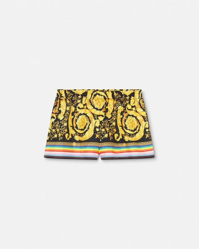 Pants and Shorts Women Versace Pride Barocco Silk Boxer Short Blackprint